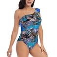 thumbnail image 3 of Easygdp Sea Turtle Swims Women's One Shoulder Ruffle Monokini Bathing Suits with Removable Chest Pad, Quick Drying - Medium, 3 of 8