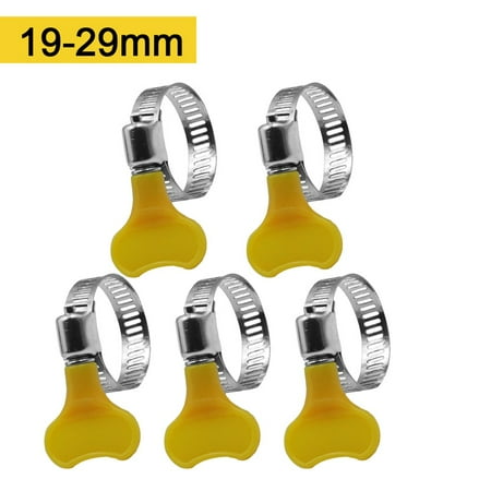 

5pcs 10-38mm Adjustable Yellow Plastic Handle Hand Wriggle Hose Clamps Pipe Clip