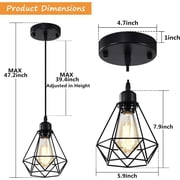 Modern Industrial Pendant Light 2 Pack Black Metal Geometric Cage E26 Hardwired Hanging Ceiling Light for Kitchen Island