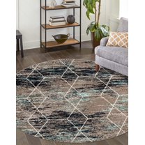 Rugs.com Lattice Frieze Collection Rug – 6' Round Blue Multi Medium Rug Perfect For Kitchens, Dining Rooms