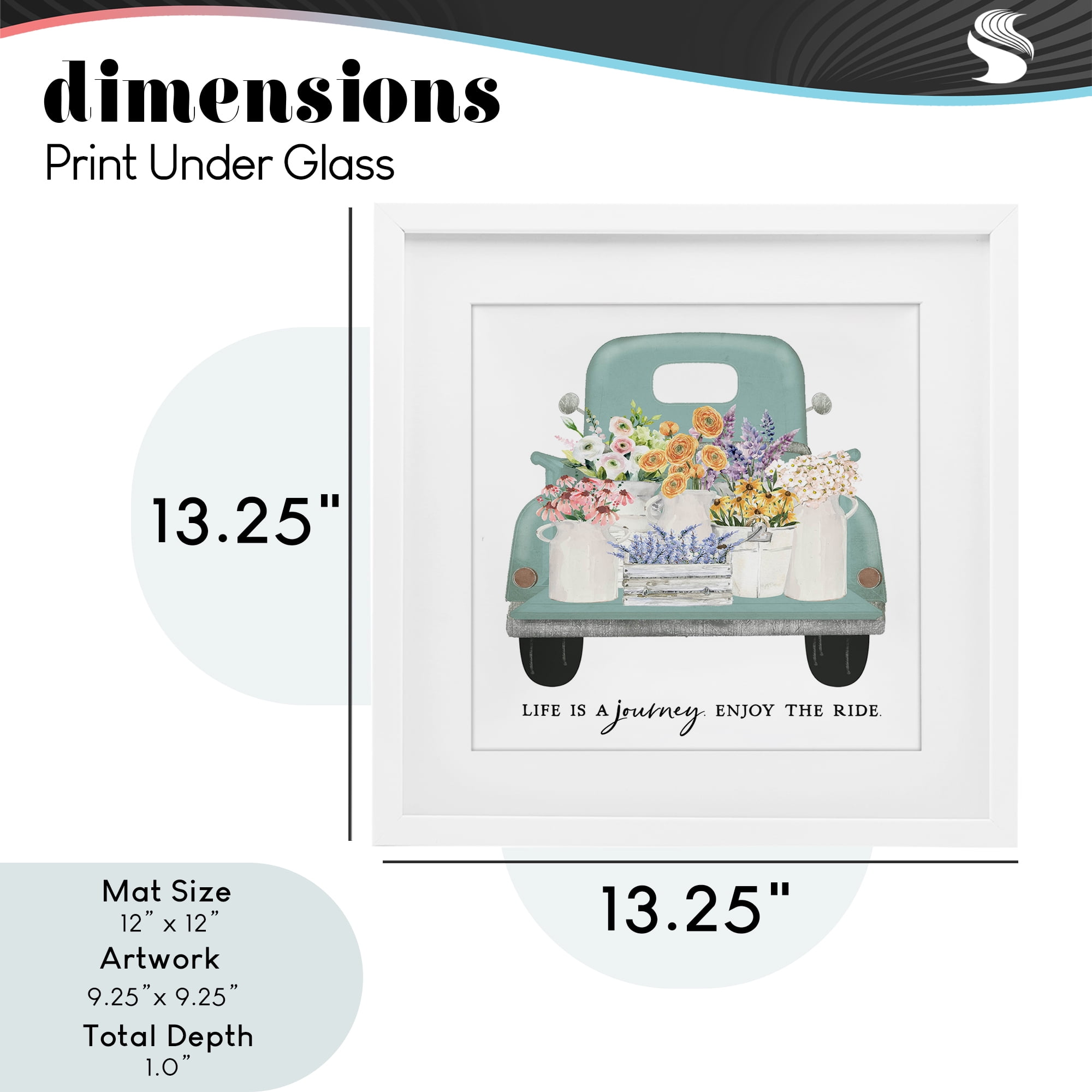 Enjoy Ride Floral Truck White Framed Print Under Glass, design by Lettered and Lined
