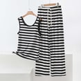 thumbnail image 2 of Women's Lounge Sets Plis Size Fashion Striped Sleeveless Shirts and Dressy Wide Leg Pants 2 Piece Summer Outfits, 2 of 5