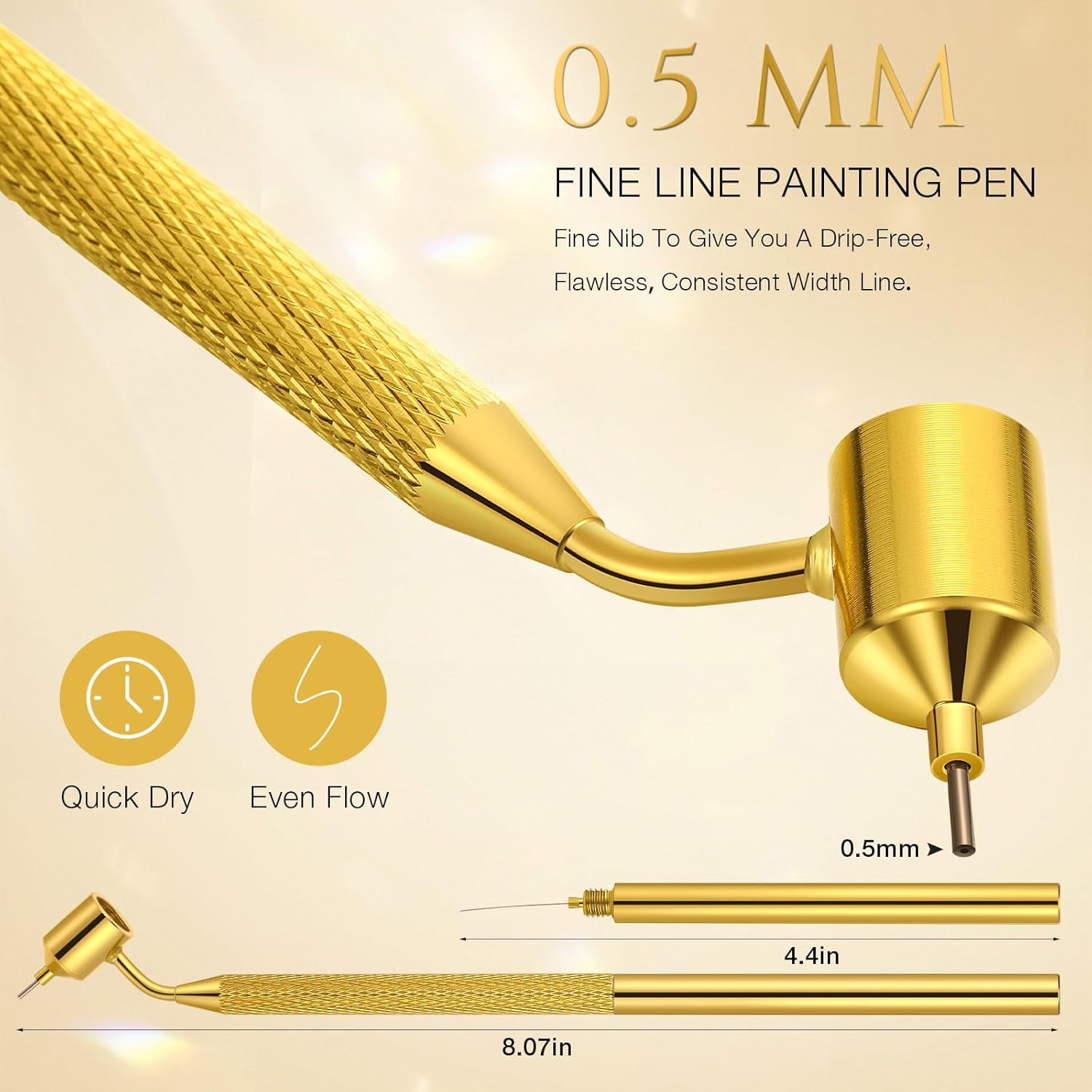 ABCISI 4 Pieces 0.5mm Detailing Fine Line Painting Pens, Gold Fluid Writer Paint Touch up Applicator Fine Line Pen for Rock Chips and Scratch Repair Tip Brass Construction