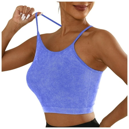 (2-Pack) Puawkoer Sports Bras for Women Womens Bras No Underwire Plus Size Knit Padded Push Up Plus Size Sports Bra Comfort Racerback Spaghetti Thin Sports Bra Strap