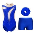 thumbnail image 4 of YiZYiF Girls Dance Figure Skating Performance Costume Gymnastic Ballet Leotard+Shorts+Headwear Set Blue 14, 4 of 6