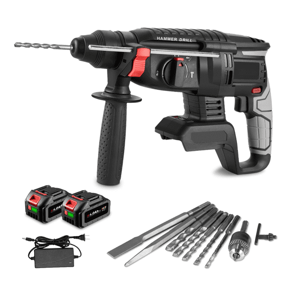 Yofidra Cordless Hammer Drill 4 Modes Chipping Hammers Multi-function Rotary Tool Brushless Electric Hammer Power Drill Driver Set With 2PCS Battery