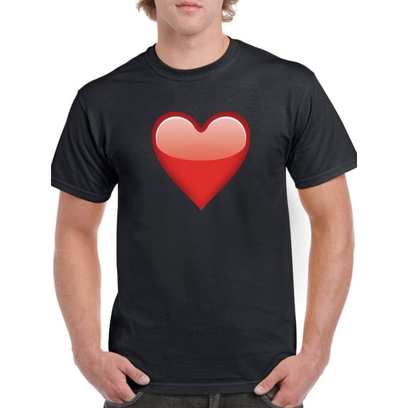 Red Heart Icon At Left Chest Pocket Men Black T-Shirt, Male Small