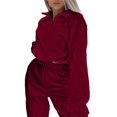 thumbnail image 2 of Conjunto Deportivo de Dos Piezas para Mujer: Sudadera con Media Cremallera y Pantalón Deportivo Holgado con Bolsillos Rojo Vino XXL, 2 of 8