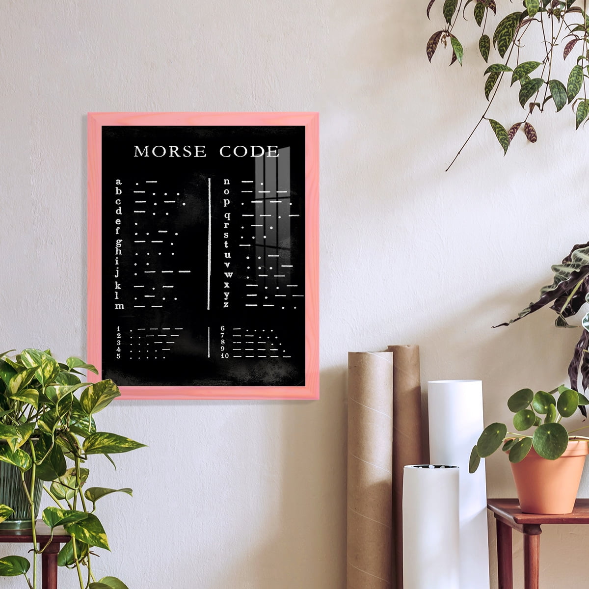 Morse Code Chart - Framed Print w/glass - Sunset Pink