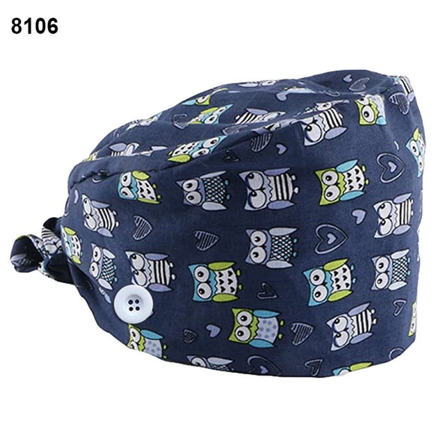 Scrub Cap Uni Dog Feather Adjustable Anti Sweat Dustproof Button Scrub Cap Bouffant Hat