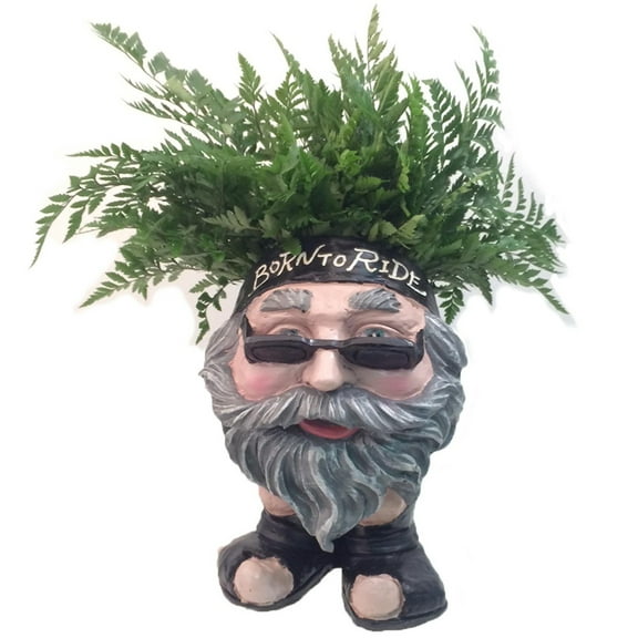 Homestyles 12"H Muggly Biker Motorcycle "Dude" Painted Face Humorous Planter Statue (Holds 4" Pot)