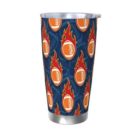 

Qekee American Football and Fire Flames Print 20OZ Car Cup Stainless Steel Vacuum Insulated Tumbler Tumbler Cup With Lid And Straw Travel Coffee Mug-Without Straw