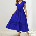 thumbnail image 2 of Vestido largo con cuello en V y encaje floral para mujer talla grande - Diseño fluido, tejido cómodo, primavera/otoño - Tallas S-XXL, versátil para fiestas, 2 of 5