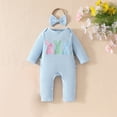 thumbnail image 5 of UACY Baby Girl Easter Outfit Long Sleeve Knit Ribbed Jumpsuit Newborn Bunny Romper Bodysuit with Headband (Sky Blue, Newborn), 5 of 9