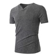 thumbnail image 5 of Men's Solid Color Tee Polyester Spandex, Casual Short Sleeve V Neck Tops, Breathable Stretch Summer Shirt, Daily Streetwear Beach Vacation Gym | Zenithor,Dark Gray 3XL, 5 of 7