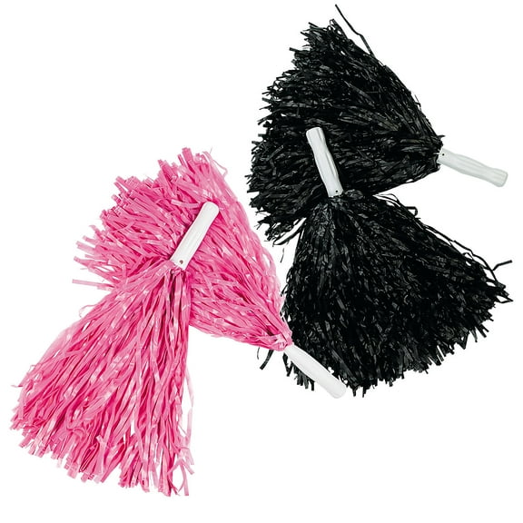 Fun Express 10" Pink & Black Team Spirit Cheer Pom-Poms Set - 24 Pieces