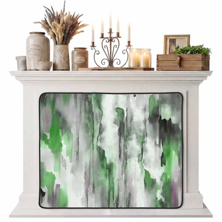 Magnetic Fireplace Cover Green Grey Fluid Fireplace Screen Abstract Gradient Color Insulation Fireplace Blocker Blanket Save Energy Fireplace Draft Stopper Covers for Living Room 36x30