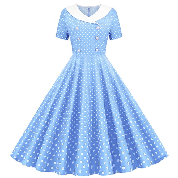 Puliio Summer Dresses for Women Short Sleeve Lapel Collar Polka Dot Mini Vintage Casual Party Dress