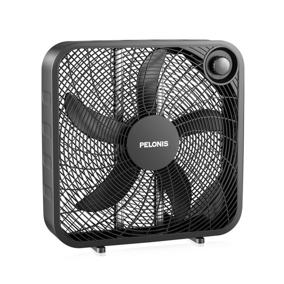 PELONIS 20 Inch Box Fan – 3 Speeds, 25ft/s, Floor Fans, Superior Air Throw (2295 CFM), Lightweight, 5 Blades, Portable & Durable for Bedroom, Office, Living Room, Garage