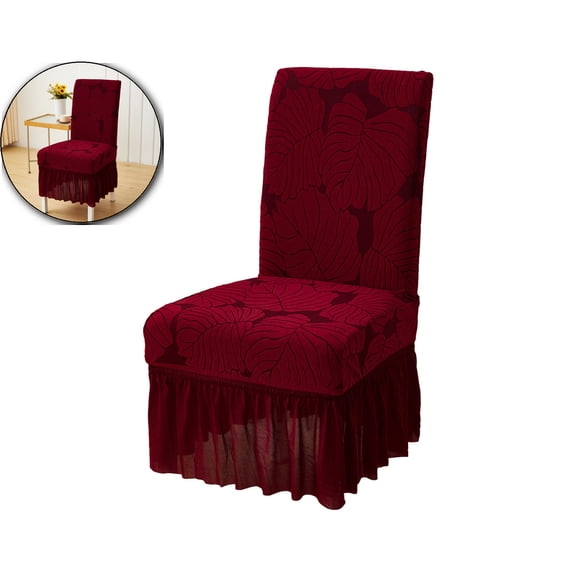 Jacquard Elastic Chair Cover – Thickened One-Piece Skirt-Style Dining Chair Slipcover for Home & Hotel, Fits Chairs 14.96"-23.62", Polyester Stretch Fabric with Pleated Maxi Dress Design