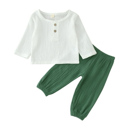 

Infant Toddler Boys Girls Outfit Sets Long Sleeve Solid Color Tops Button Up T Shirt Pants Outfits Fall Thermal Leisure Fashion Outfit 6M-4Y