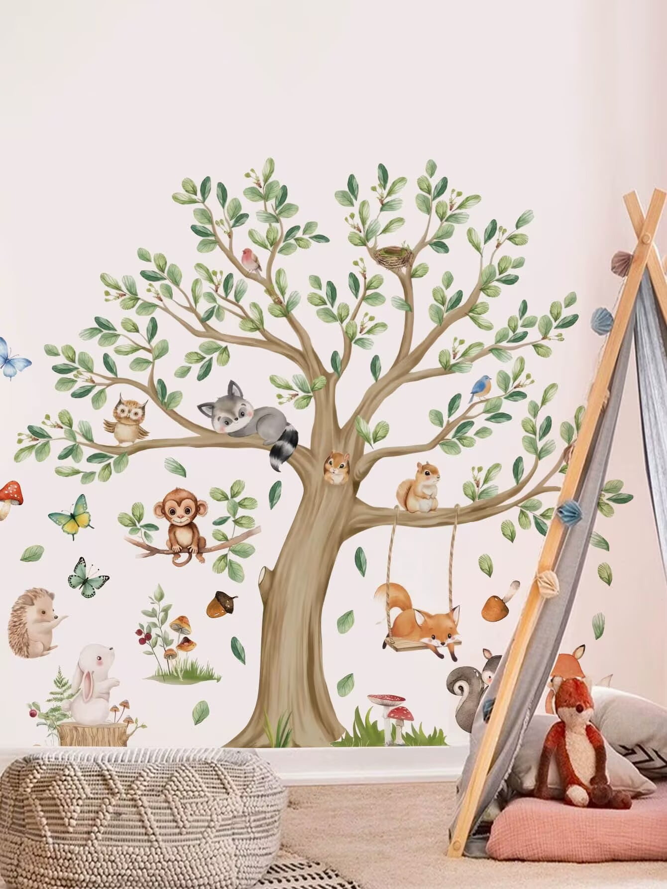 Forest animal decals, Kids Large Tree Wall Stickers Animal Tree Fox Owl Wall Stickers DIY Peel & Stick Dino Wall Decal Wall Art Decals for Kids Bedroom Baby Nursery