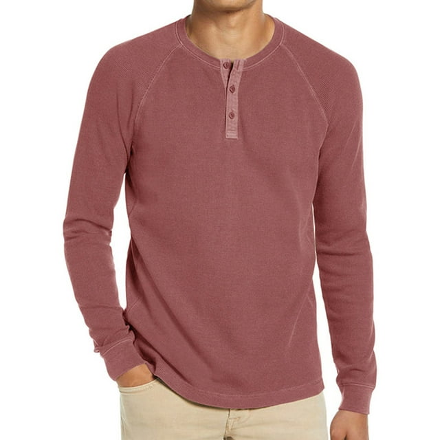 Innerwin Blouse Long Sleeve Mens Summer Tops Beach Solid Color Casual T Shirts Rust Red L