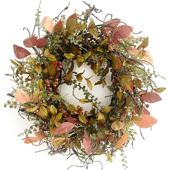 26 Inch Fall Wreaths for Front Door Burgundy Berry Wreath with Leave, Large Autumn Wreath Decor on Grapevine for Farmhouse Front Door Wall Window Home Decoration and Christmas Thanksgiving
