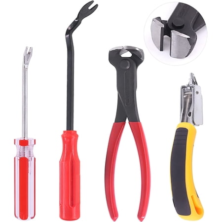 4Pcs Nail Puller and Staple Remover Tool Set 7 End Cutting Pliers Staple Puller Tack Lifter Fastener Remover for Furniture Floor Wall Car Photo Frame