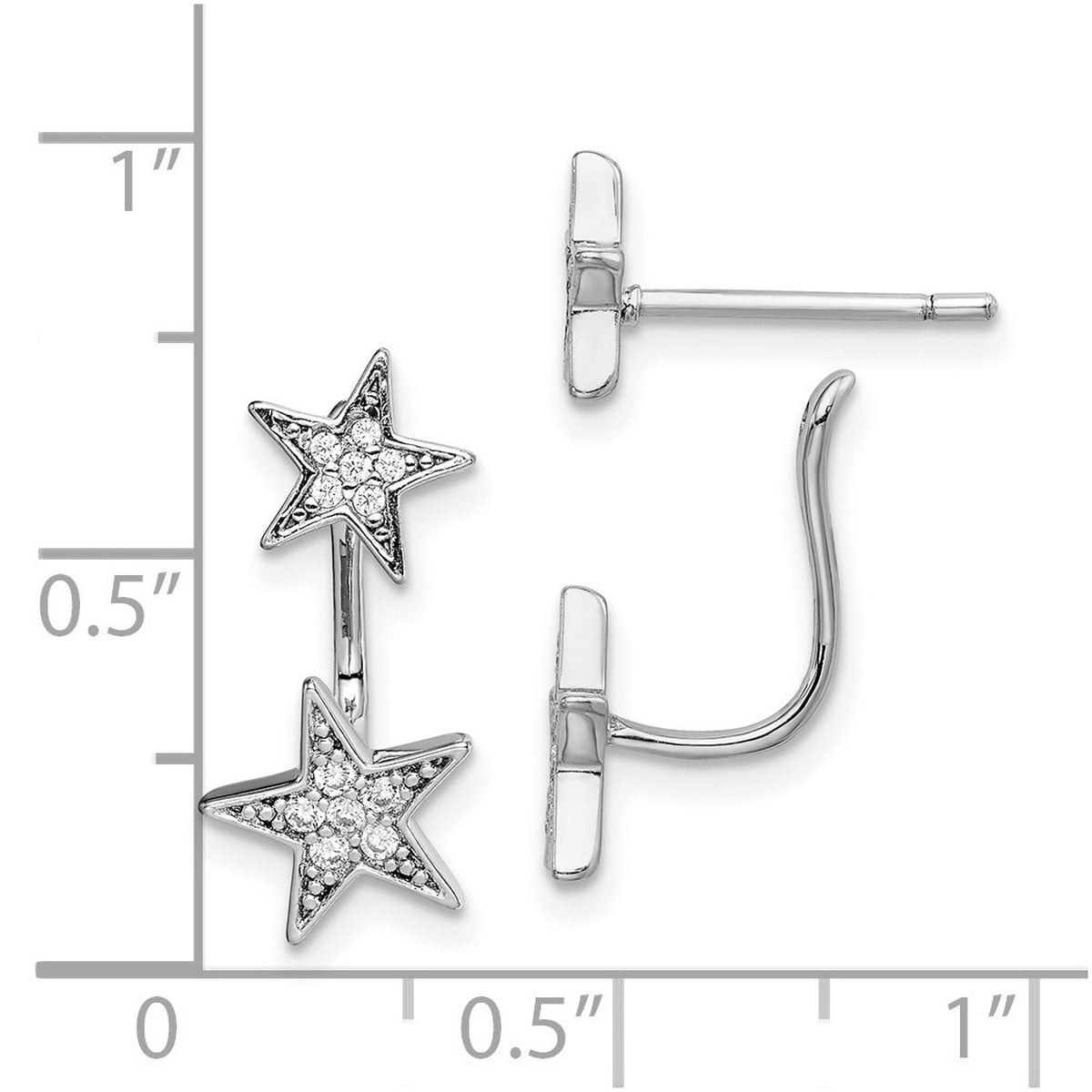 925 Sterling Silver Rhodium Plated Cubic Zirconia Star Front and Back Post Earrings 18.5x8.75 Stud Earring for Women