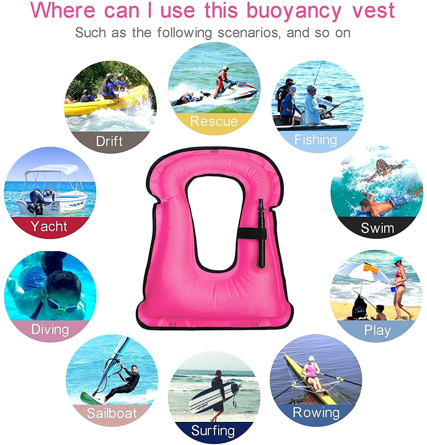 Kids/ Adults Inflatable Life Jacket Vest for Snorkeling Surfing Boating Swimming 