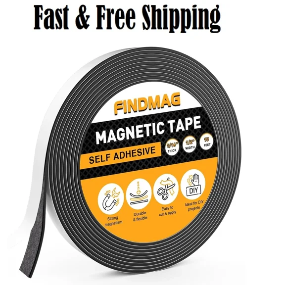 Magnetic Strip Tape 15Ft Flexible Roll Adhesive Backed Magnet 1/16" Thick X 1/2"