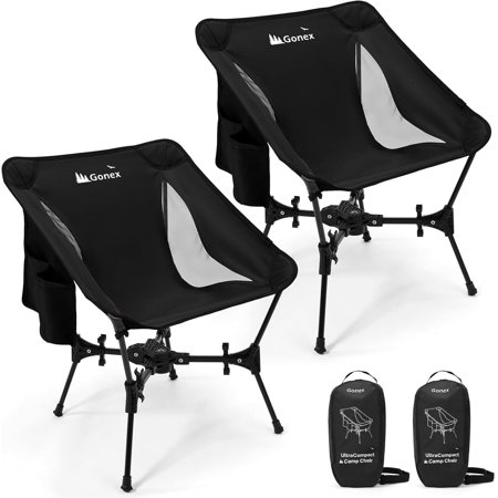 Portable Camping Chair, The 5th Gen Ultralight Compact Backpacking Foldable Lightweight Folding Chair for Outdoor Camp Hiking Beach Picnic Concert, Supports 330lbs (Black,2PCS)