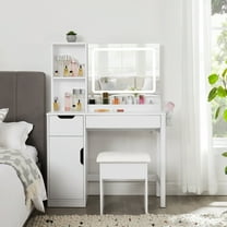 Mainstays Kensington 2-Piece Vanity and Stool with Lighted Mirror and USB Power, White
