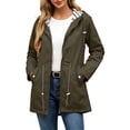 thumbnail image 2 of Smsaxvxz Plus Size Rain Jacket for Women Casual Striped Lined Hooded Lightweight Raincoat Outdoor Waterproof Windbreaker Army Green 4XL, 2 of 10