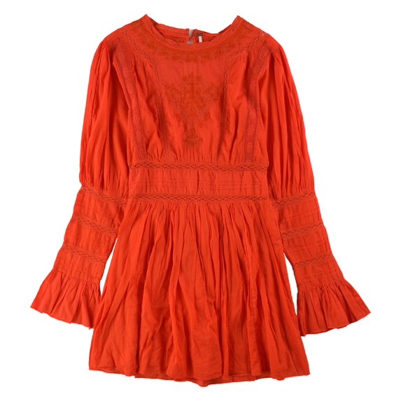 Free People Womens Victorian Mini Dress, Orange, 4