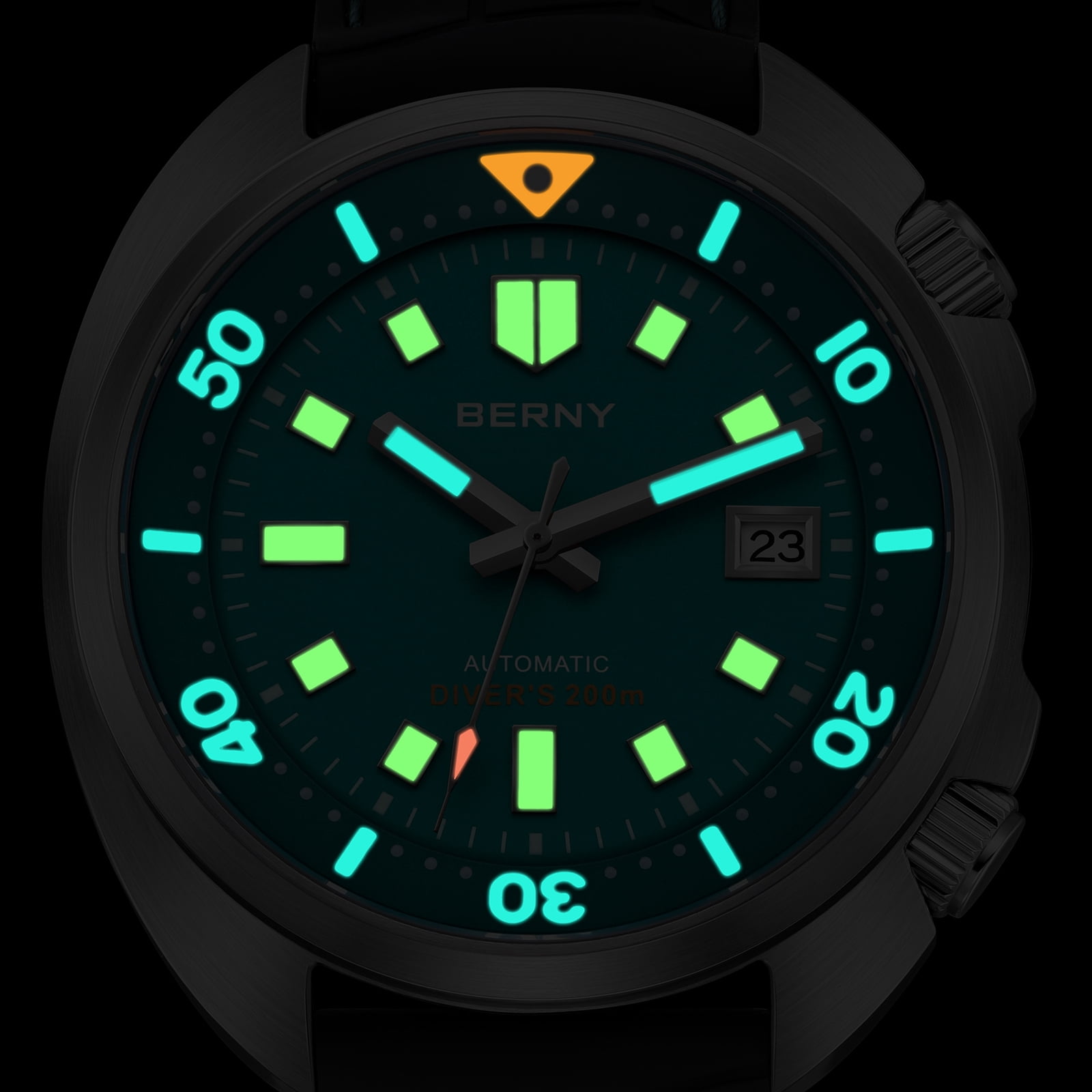 BERNY Automatic Dive Watches for Men, Sport 200M Waterproof Analog Mechanical Watch with Date Display, Super Luminous, Silicone Strap, Sapphire Crystal, Fashion Men's Diver Watch (Mint Green)