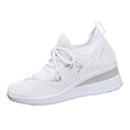 thumbnail image 6 of Women's Glitter Rhinestone Platform Wedge Slip On Sneakers Breathable Lace up Running Shoes Sparkly Lightweight Dressy Shoes White Size 9.5, 6 of 7