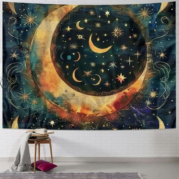 BCIIG Crescent Stars Moon Tapestry Wall Hanging Unique Style for Home Decor Art Living Room Bedroom Dorm, Soft Lightweight Fabric, 4 Sizes Available 40x30inch
