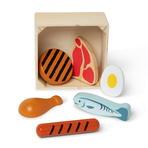 Melissa & Doug Food Groups Wooden Play Food Set Wit Crate – Protein - 5"x5"x2" - FSC Certified