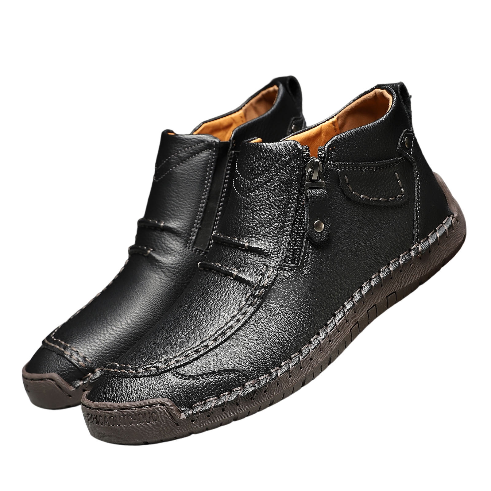Menâs -On Orthopedic Leather Boots,Menâs Handmade Leather -On Driving Boots,Men Side Zipper Orthopedic Shoes for Driving Hiking