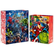 Hallmark Marvel Avengers PriNst Superhero Gift Bag Set (1 Large 13" Bag and 1 Extra Large 15" Bag) with Spider-Man, Hulk, Thor, Iron Man for Birthdays, Christmas, Halloween