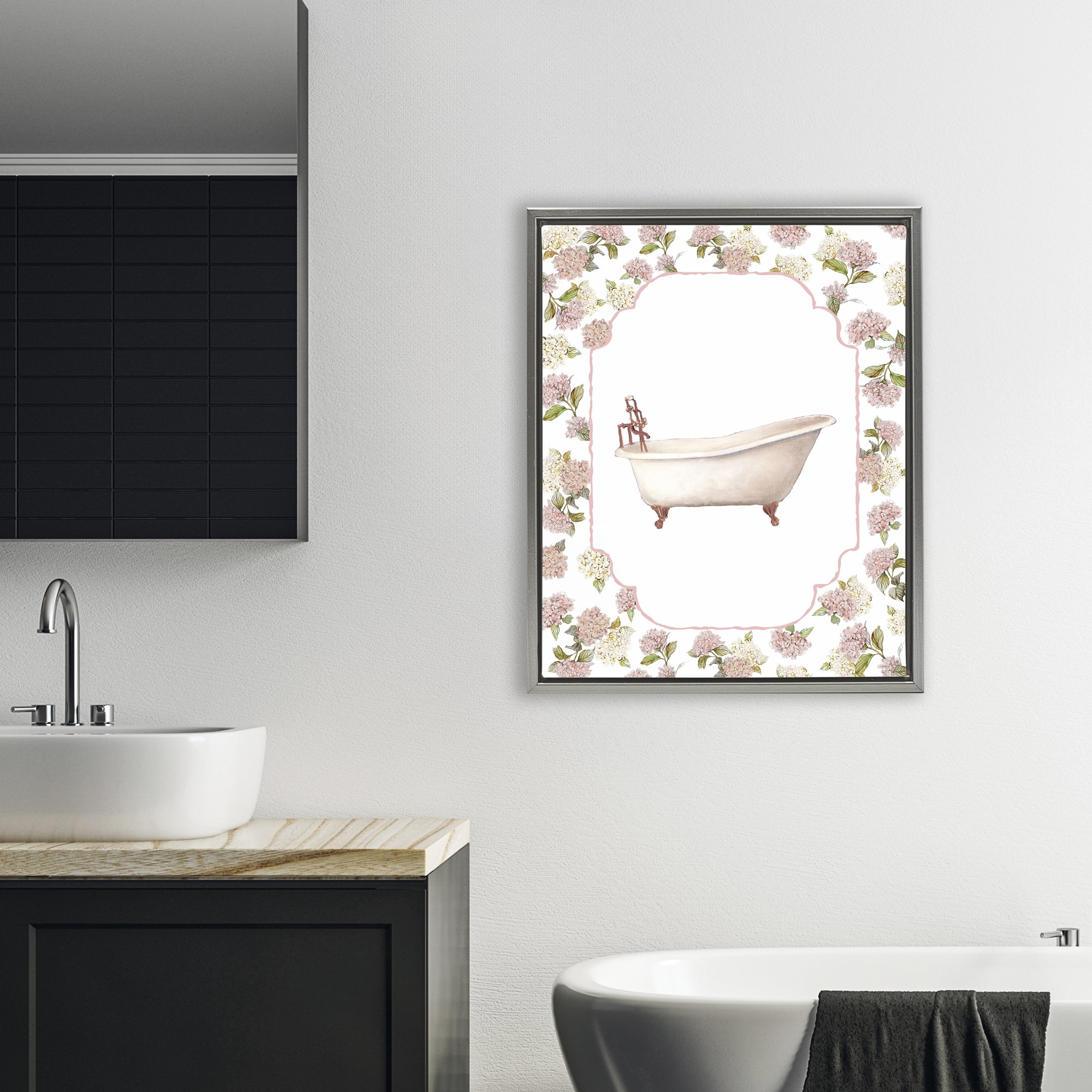 Stupell Industries Elegant Hydrangeas Bathtub Gray Framed Floater Canvas Wall Art, design by Carol Robinson