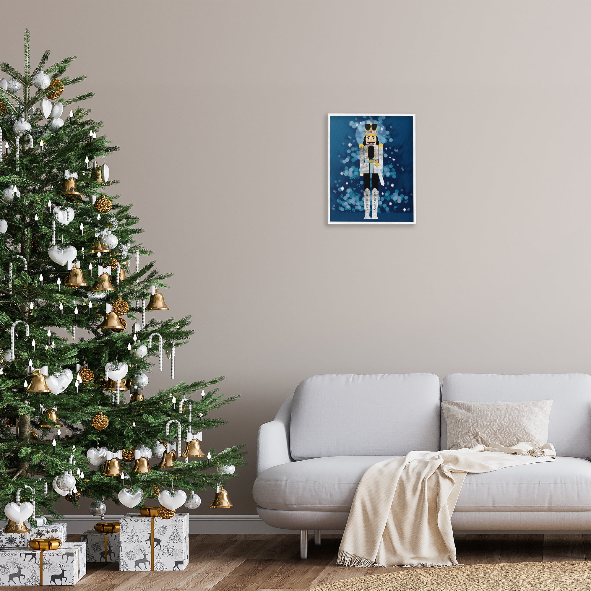Stupell Industries Seasonal Modern Nutcracker Holiday Painting White Framed Art Print Wall Art, 16 x 20