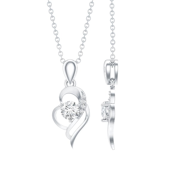 Rosec Jewels Lab Grown Diamond Heart Pendant Necklace for Valentines Day - EF-VS Quality Certified, 925 Sterling Silver