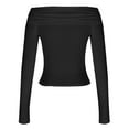 thumbnail image 5 of Women's Off The Shoulder Long Sleeve Bodysuit Ruched Cross Wrap Bodysuit Tops Shirts Black L, 5 of 5