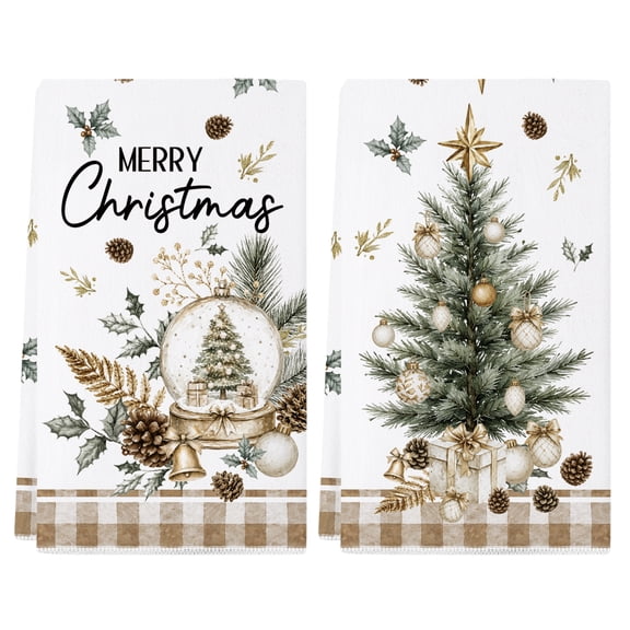 Christmas Kitchen Towels Set of 2, Merry Christmas Snow Globe Dish Towels Set, Christmas Indoor Kitchen Decor, 18x26 inch, Polyester