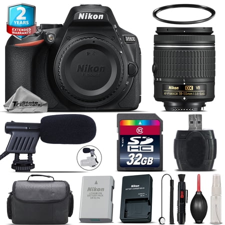 Nikon D5600 DSLR Camera + AF-P 18-55mm VR + Shoutgun Mic + UV + Case - 32GB Kit (International Version)
