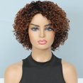 thumbnail image 1 of Peluca UDU Ombre, pelo humano corto y rizado, sin pegamento, marrón cobrizo, 1 of 6
