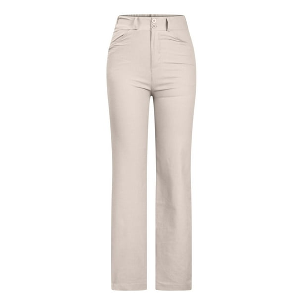 Work Pants for Women Linen High Waist Solid Color Pull On Pants